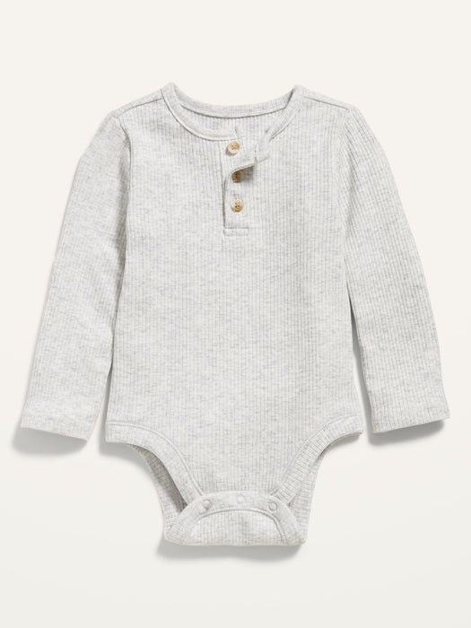 Unisex Long-Sleeve Rib-Knit Henley Bodysuit for Baby - Gray