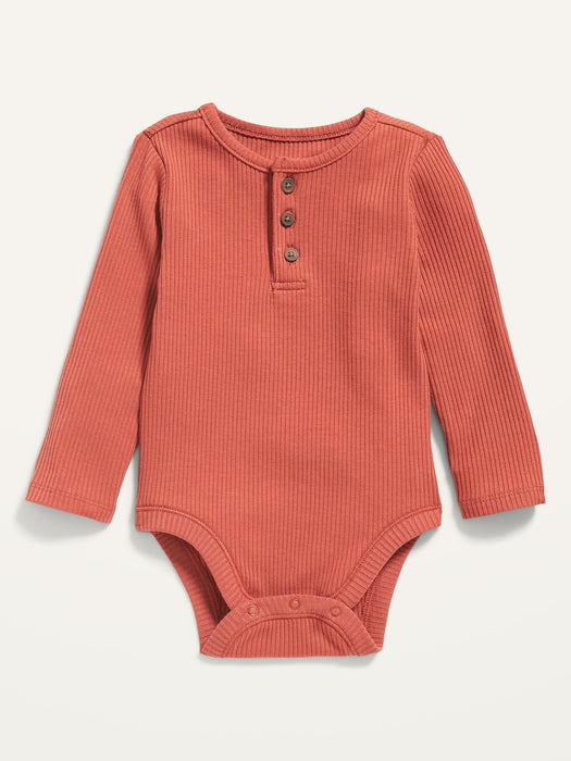 Unisex Long-Sleeve Rib-Knit Henley Bodysuit for Baby