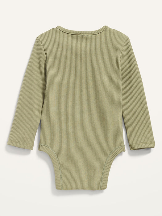 Unisex Long-Sleeve Rib-Knit Henley Bodysuit for Baby - Brown