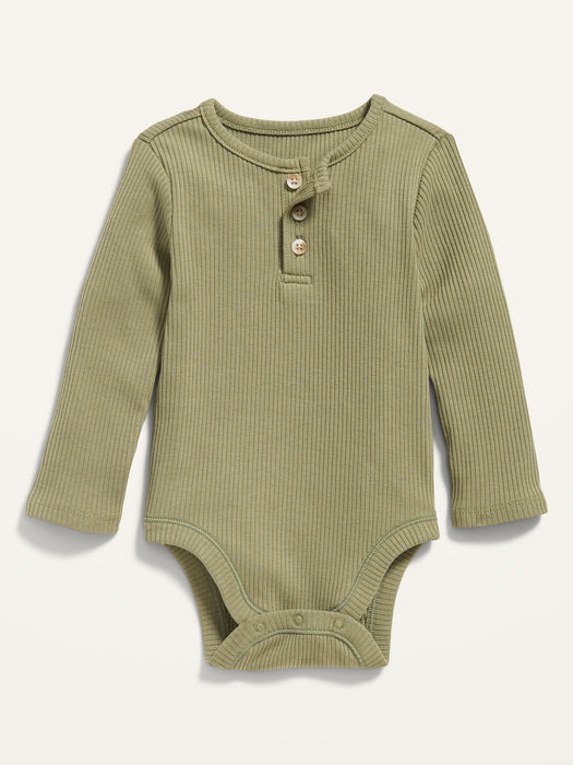Unisex Long-Sleeve Rib-Knit Henley Bodysuit for Baby - Brown