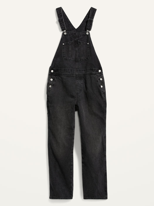 Slouchy Straight Black Workwear Non-Stretch Jean Overalls for Women