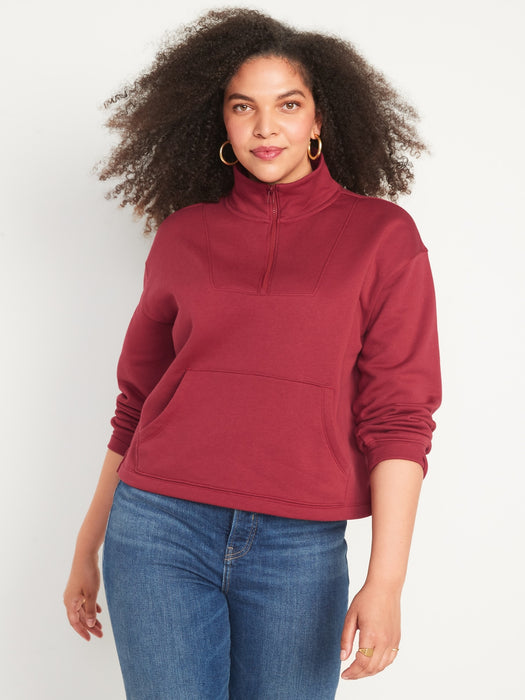Mock-Neck Quarter-Zip Fleece Sweatshirt for Women
