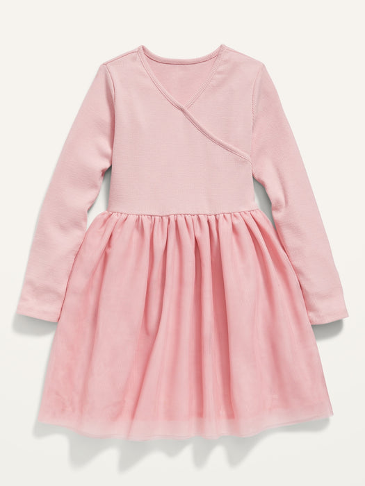 Fit & Flare Wrap-Front Tutu Dress for Toddler Girls - Pink