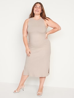 Fitted Sleeveless Rib-Knit Midi Sweater Dress for Women