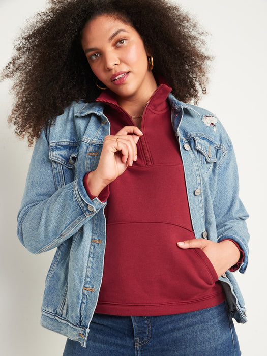 Mock-Neck Quarter-Zip Fleece Sweatshirt for Women