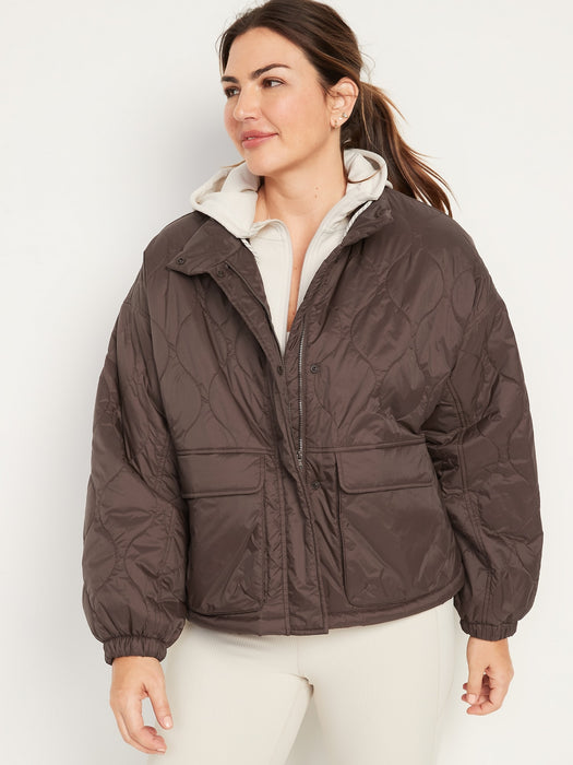 Packable Oversized Water-Resistant Quilted Jacket for Women - Brown