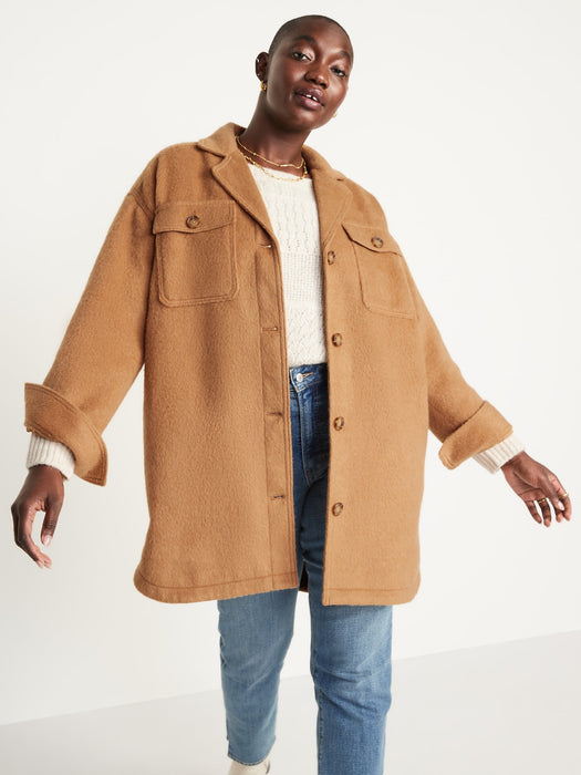Soft-Brushed Long Utility Shacket for Women - Yellow