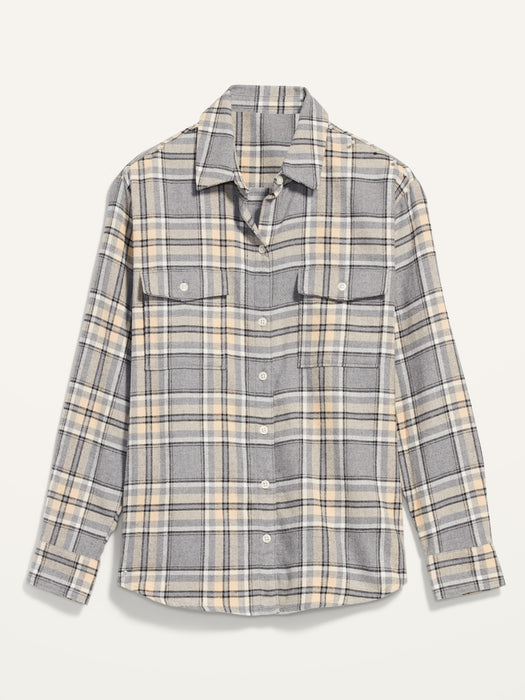 Long-Sleeve Plaid Flannel Boyfriend Tunic Shirt for Women