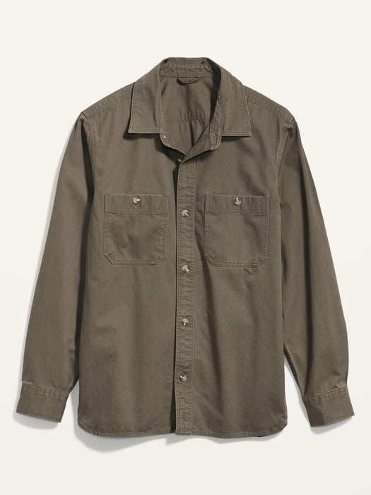Oversized Cotton-Twill Gender-Neutral Overshirt for Adults - Green