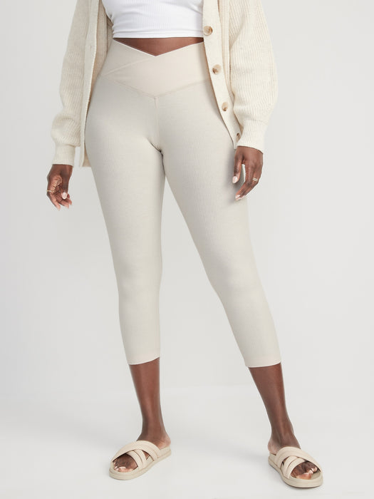 Extra High-Waisted Crossover Rib-Knit 7/8-Length Leggings for Women