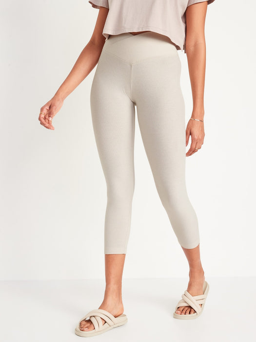 Extra High-Waisted Crossover Rib-Knit 7/8-Length Leggings for Women
