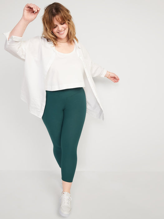 Extra High-Waisted Crossover Rib-Knit 7/8-Length Leggings for Women - Green
