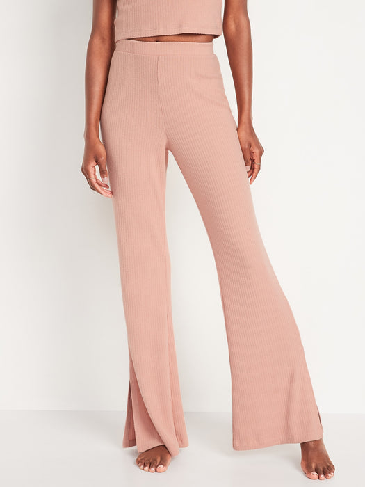 High-Waisted Rib-Knit Split Flare Lounge Pants for Women