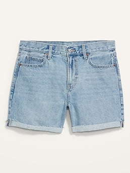 High-Waisted Slouchy Straight Non-Stretch Jean Shorts for Women -- 5-inch inseam