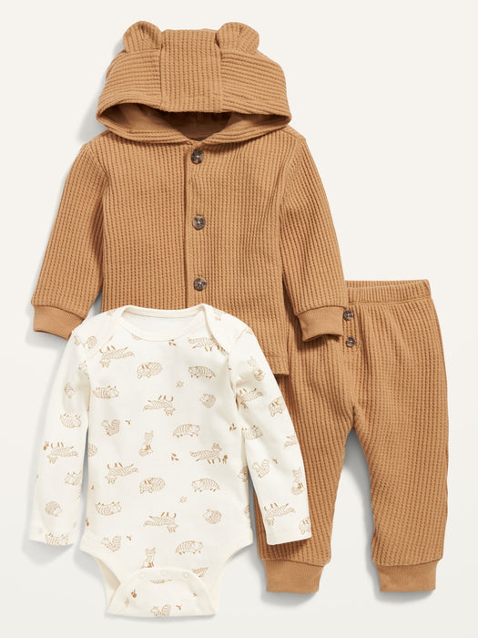 Unisex Critter Jacket, Jogger Pants and Bodysuit Layette Set for Baby - Yellow