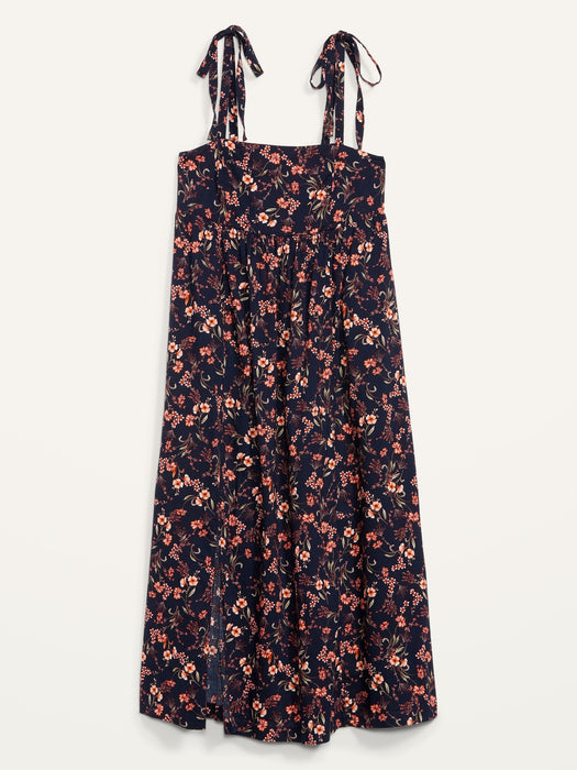 Tie-Shoulder Floral-Print Split-Front Midi Swing Dress for Women