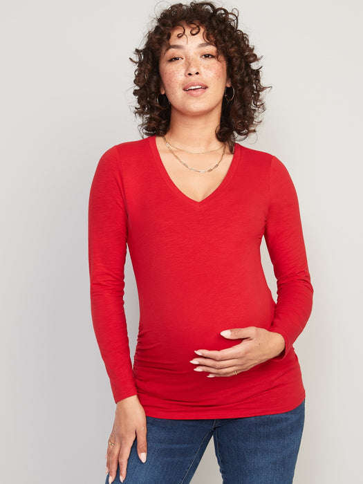 Maternity EveryWear Fitted V-Neck T-Shirt - Red