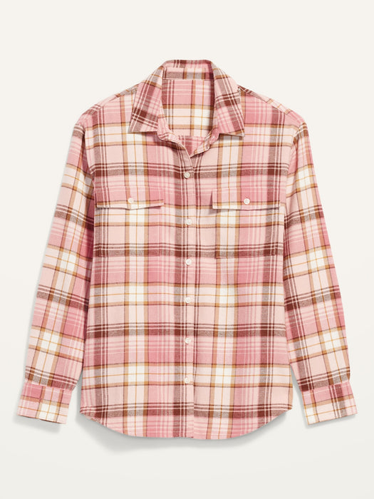 Long-Sleeve Plaid Flannel Boyfriend Tunic Shirt for Women - Multi