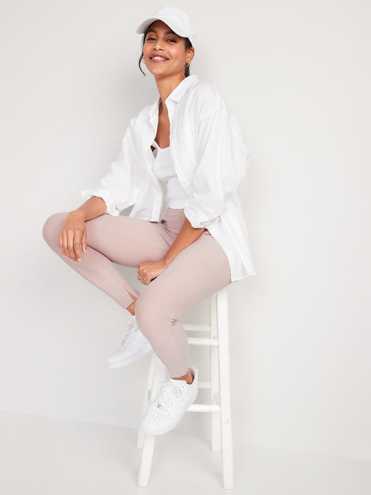 High-Waisted PowerSoft Pintucked Side-Slit 7/8-Length Leggings for Women
