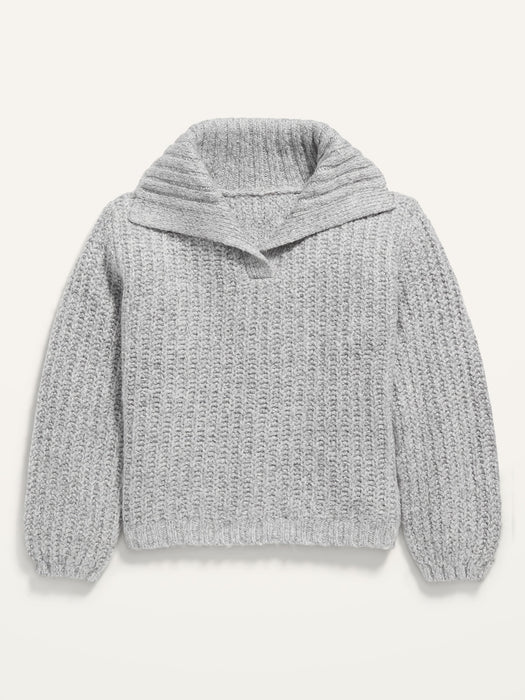 Shawl-Collar Shaker-Stitch Pullover Sweater for Toddler Girls