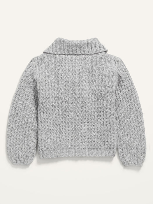 Shawl-Collar Shaker-Stitch Pullover Sweater for Toddler Girls