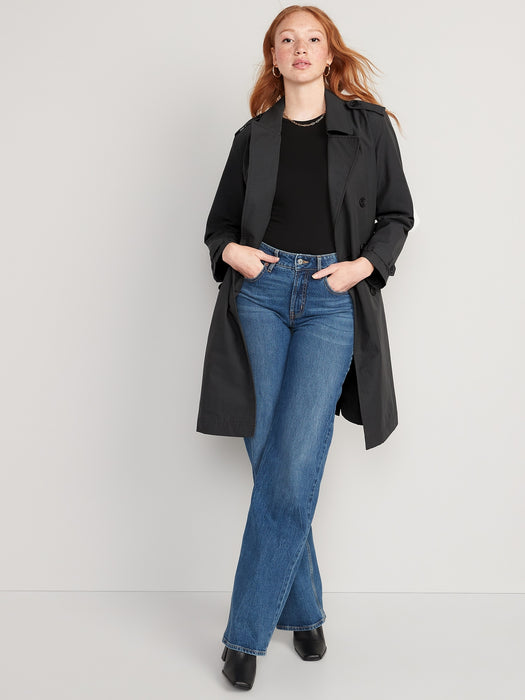 Water-Resistant Tie-Belt Trench Coat for Women - Black