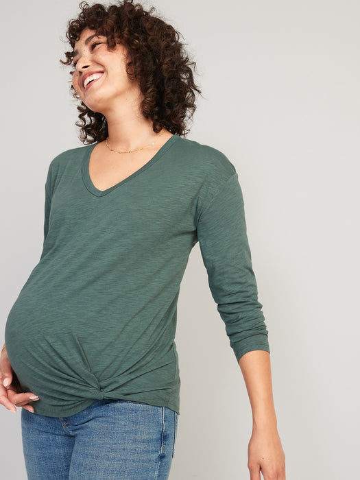 Maternity EveryWear Long-Sleeve Twist-Front T-Shirt - Green