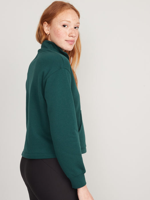 Mock-Neck Quarter-Zip Fleece Sweatshirt for Women