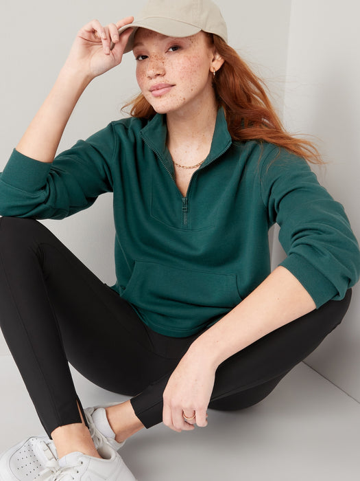 Mock-Neck Quarter-Zip Fleece Sweatshirt for Women