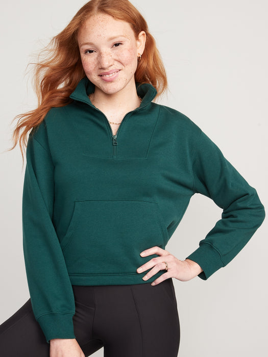 Mock-Neck Quarter-Zip Fleece Sweatshirt for Women
