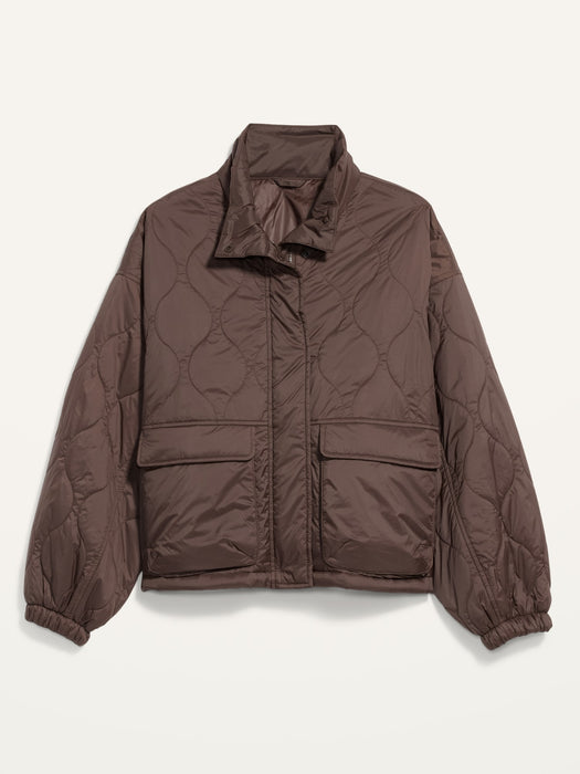 Packable Oversized Water-Resistant Quilted Jacket for Women - Brown