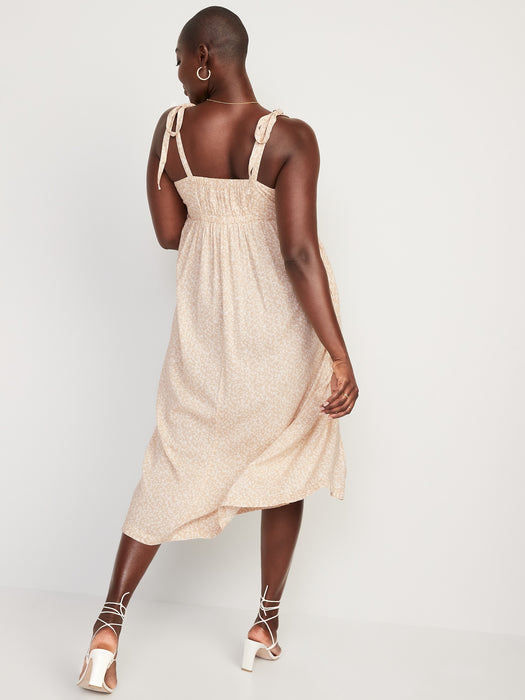 Tie-Shoulder Floral-Print Split-Front Midi Swing Dress for Women