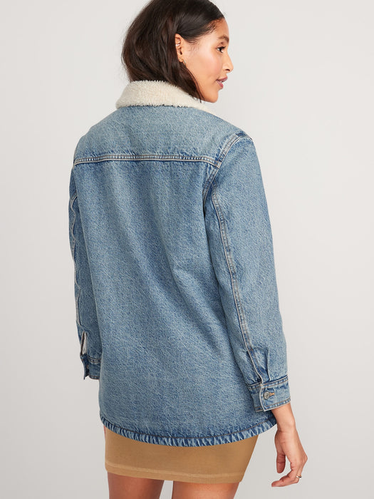 Sherpa-Lined Non-Stretch Jean Utility Shacket or Women
