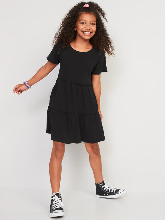 Rib-Knit Tiered Short-Sleeve Dress for Girls