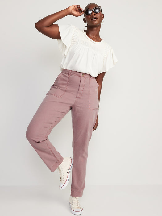 High-Waisted Straight Canvas Workwear Hose für Damen