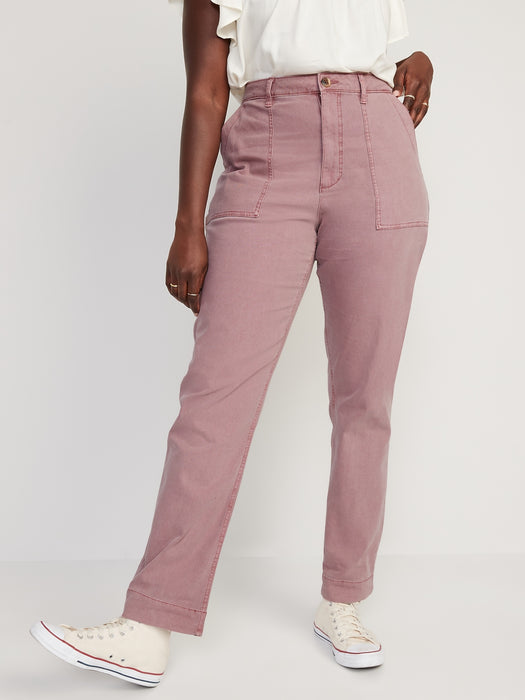High-Waisted Straight Canvas Workwear Hose für Damen