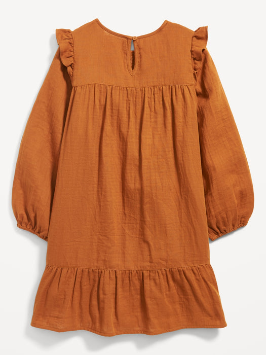 Long-Sleeve Ruffle-Trim Smocked Swing Dress for Girls