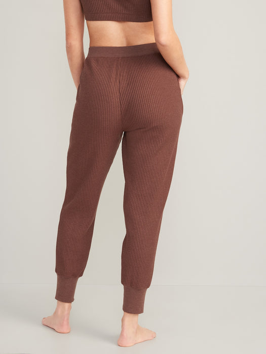 High-Waisted Waffle-Knit Pajama Jogger Pants for Women - Brown