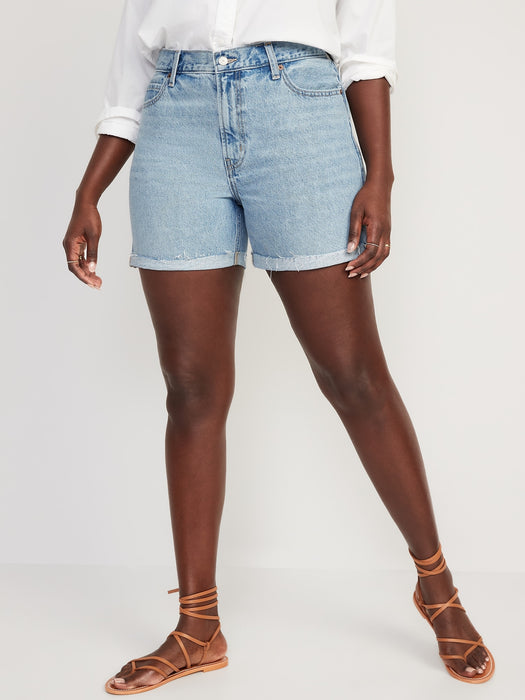 High-Waisted Slouchy Straight Non-Stretch Jean Shorts for Women -- 5-inch inseam