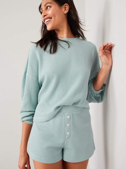 High-Waisted Waffle-Knit Pajama Shorts for Women -- 2.5-inch inseam - Blue