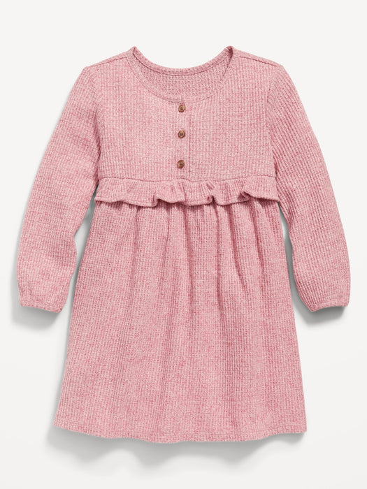 Long-Sleeve Thermal-Knit Henley Dress for Toddler Girls