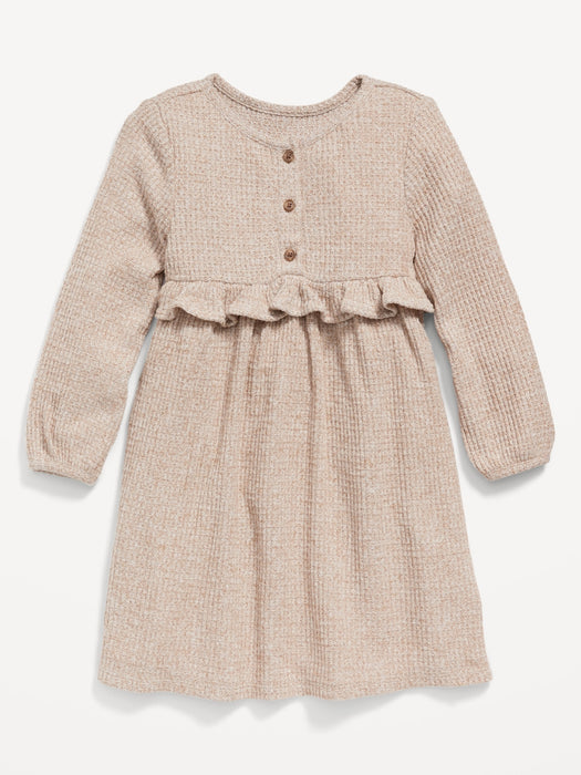 Long-Sleeve Thermal-Knit Henley Dress for Toddler Girls