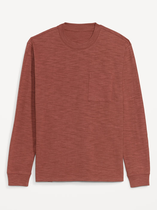 Slub-Knit Long-Sleeve Pocket T-Shirt for Men