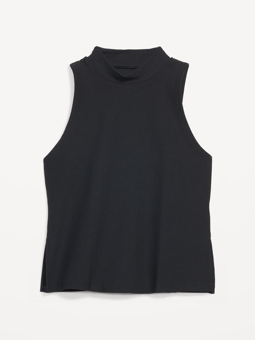PowerSoft Rib-Knit Mock-Neck Sleeveless Top for Women - Black