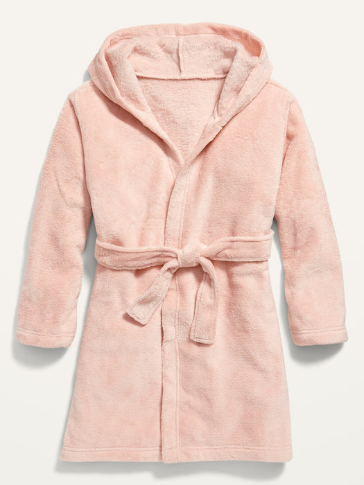 Cozy Hooded Sherpa Tie-Belt Robe for Girls - Pink