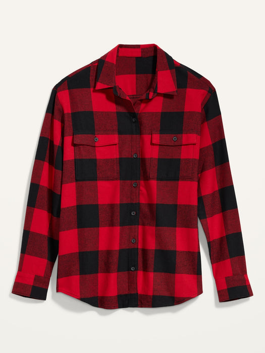 Long-Sleeve Plaid Flannel Boyfriend Tunic Shirt for Women