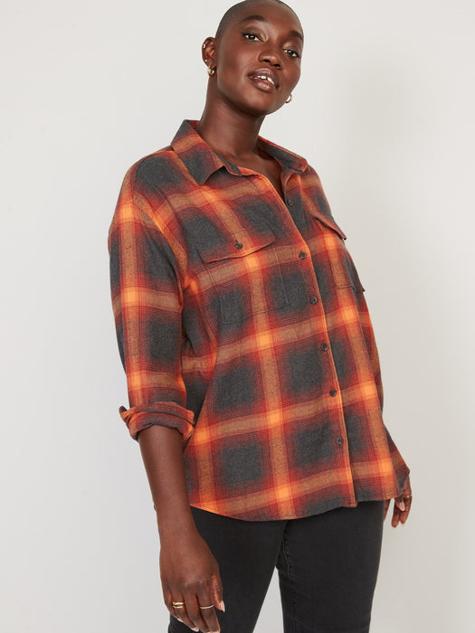Long-Sleeve Plaid Flannel Boyfriend Tunic Shirt for Women