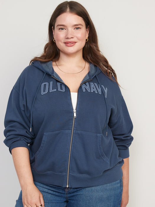 Logo-Graphic Specially-Dyed Zip-Front Hoodie for Women - Blue