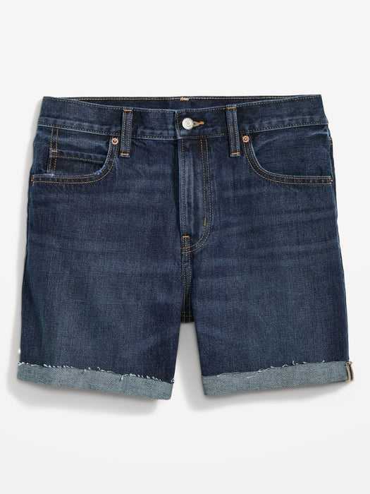 High-Waisted Slouchy Straight Non-Stretch Cut-Off Jean Shorts for Women -- 5-inch inseam