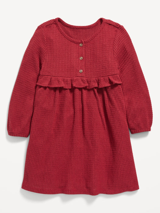 Long-Sleeve Thermal-Knit Henley Dress for Toddler Girls